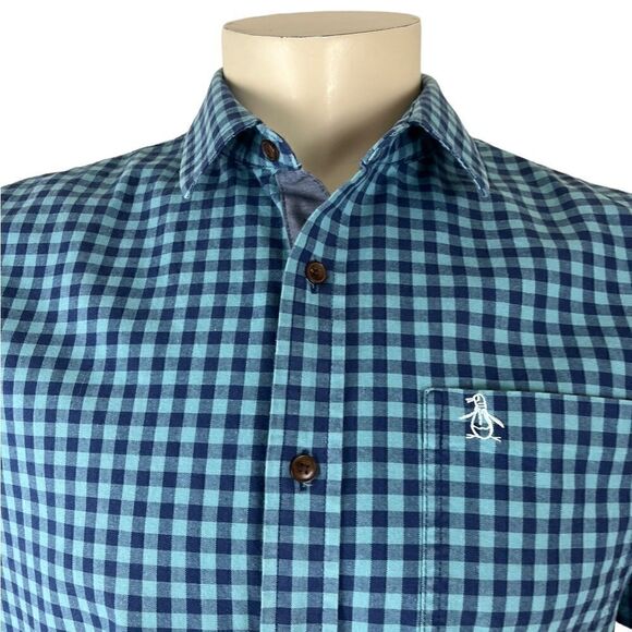 Penguin S/S Button Down in Blue/Turquoise Gotham Plaid Gently Used Size Large - Picture 3 of 8